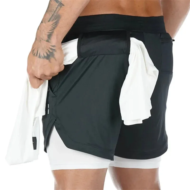 2-in-1 Men's Gym Fitness Running Shorts