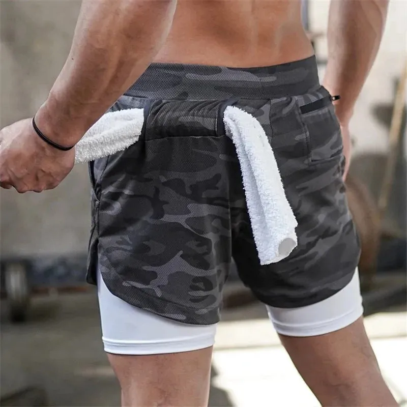 2-in-1 Men's Gym Fitness Running Shorts