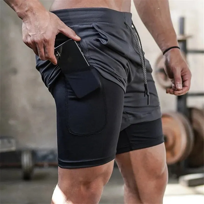 2-in-1 Men's Gym Fitness Running Shorts