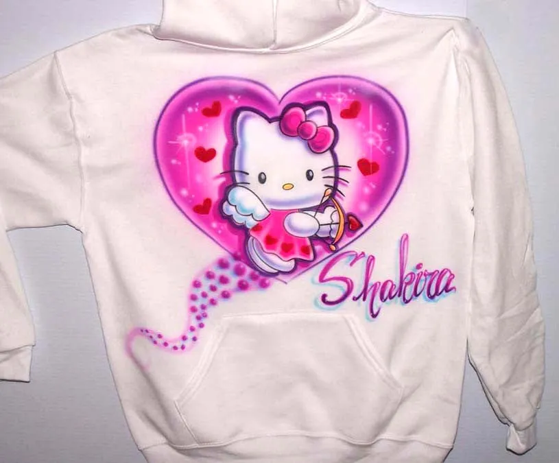 Airbrushed Cupid Kitty Angel Wings & Heart Personalized Shirt Design