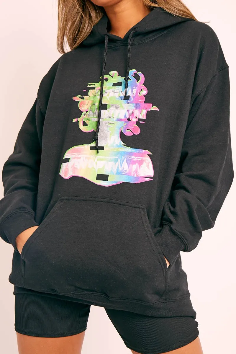 Black Graphic Face Hoodie - Aissa