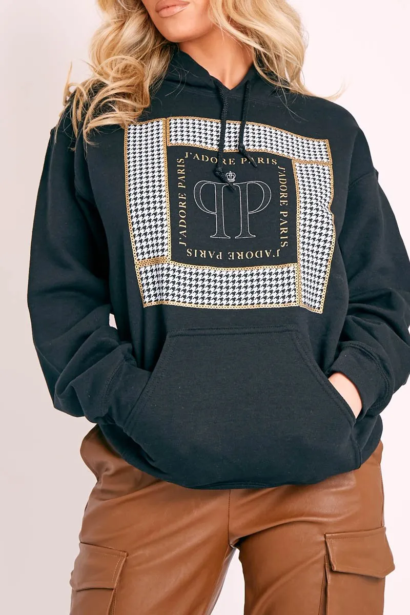 Black J'adore Paris Printed Hoodie - Yalena