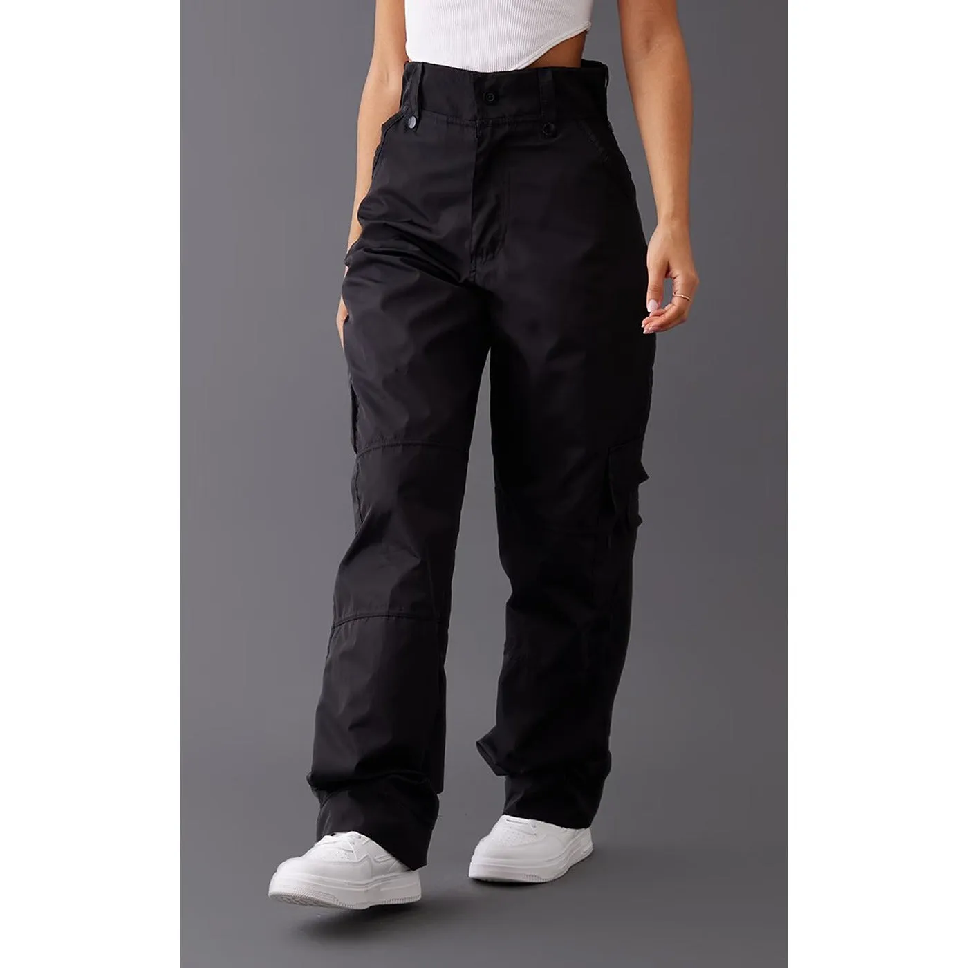 Black Straight Cargo Pocket Trousers