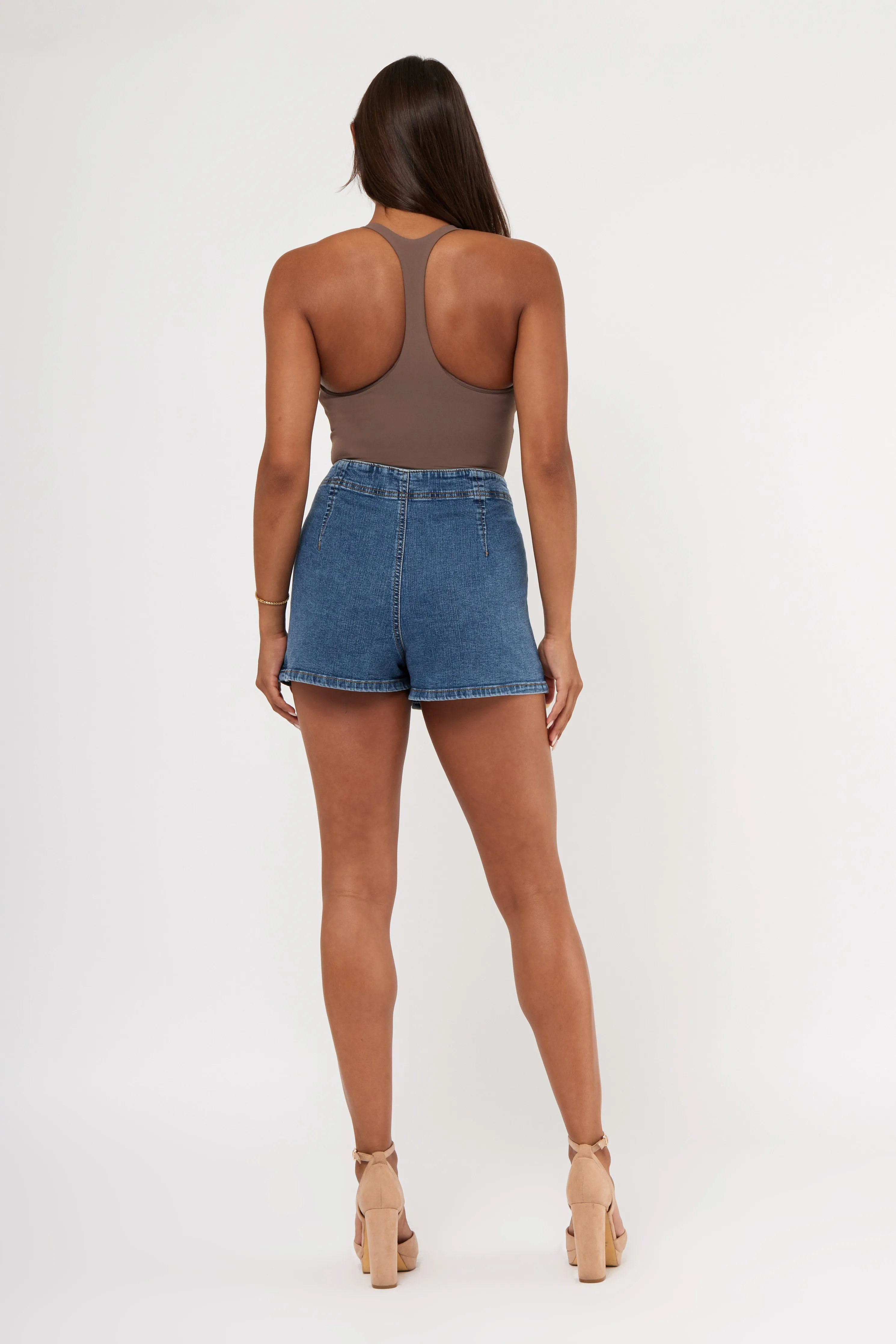 Button Front Flap Pocket Denim Skort