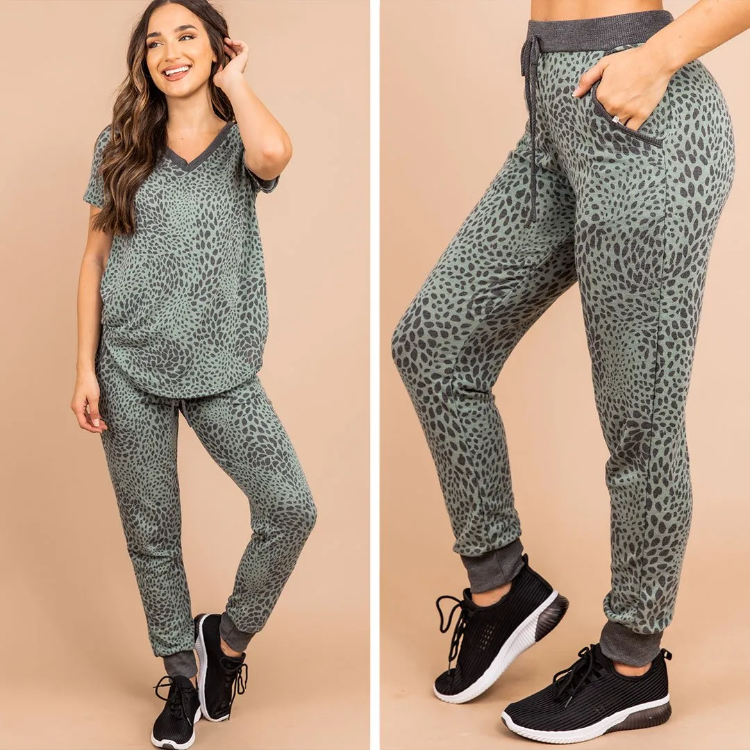 Can't Tame Me Olive Green Leopard Joggers