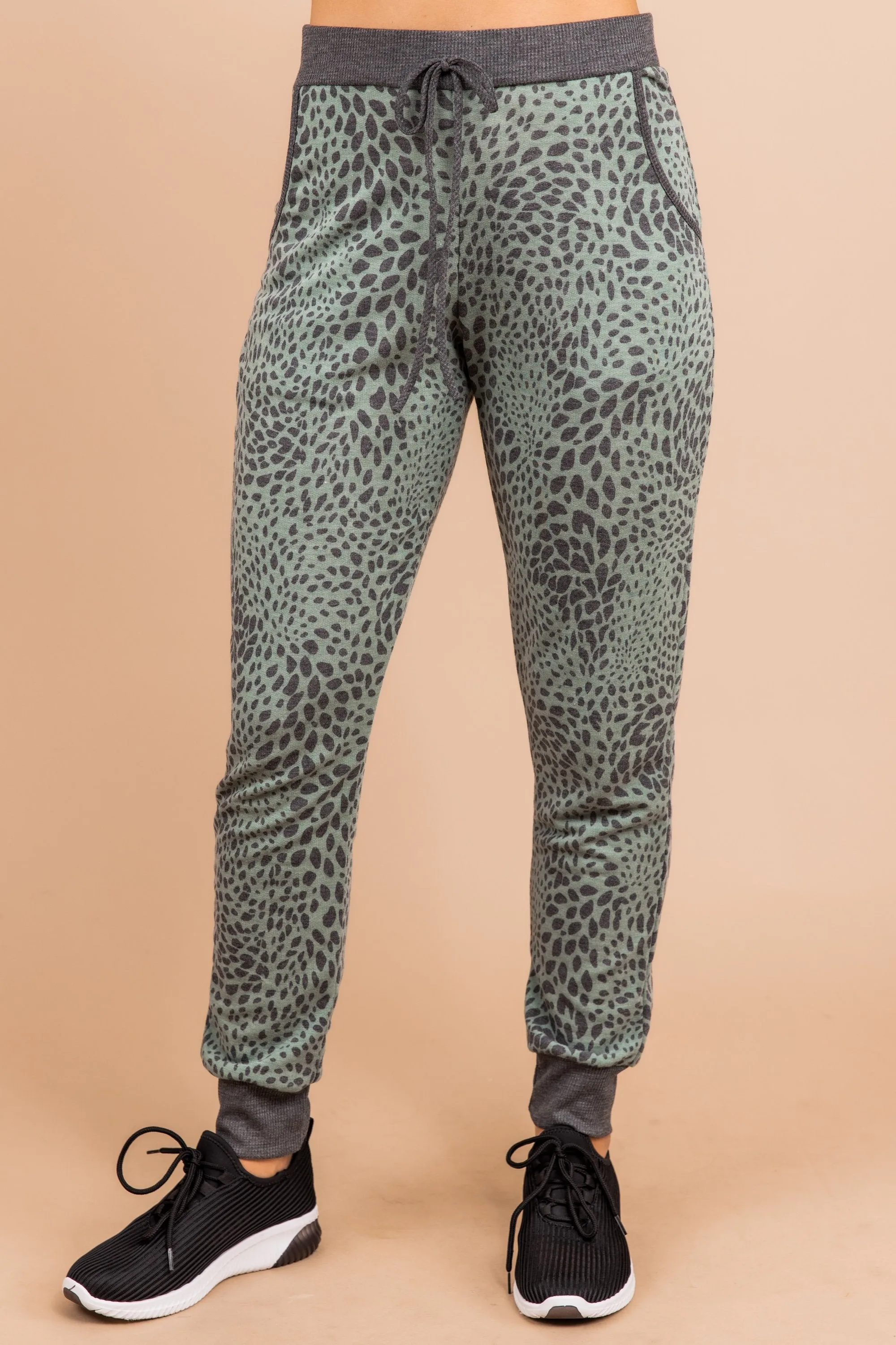 Can't Tame Me Olive Green Leopard Joggers