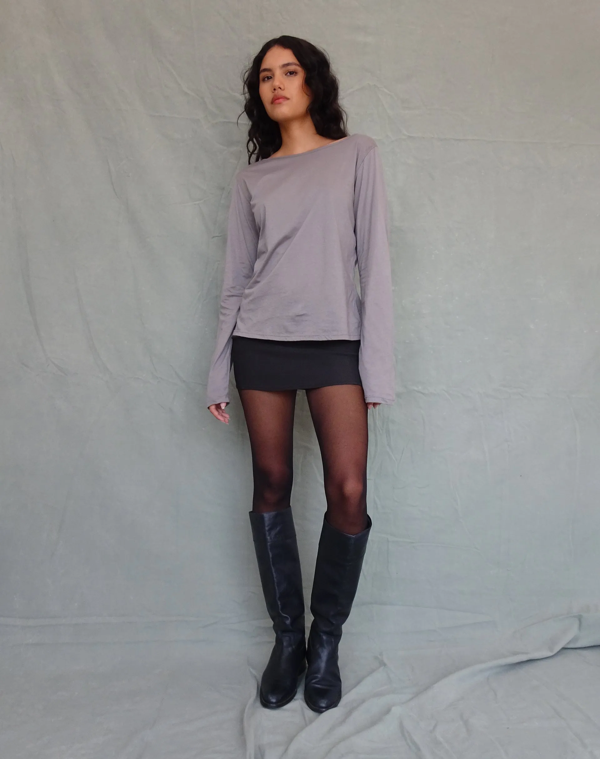 Damon Baggy Long Sleeve Top in Elephant Grey Tissue Jersey