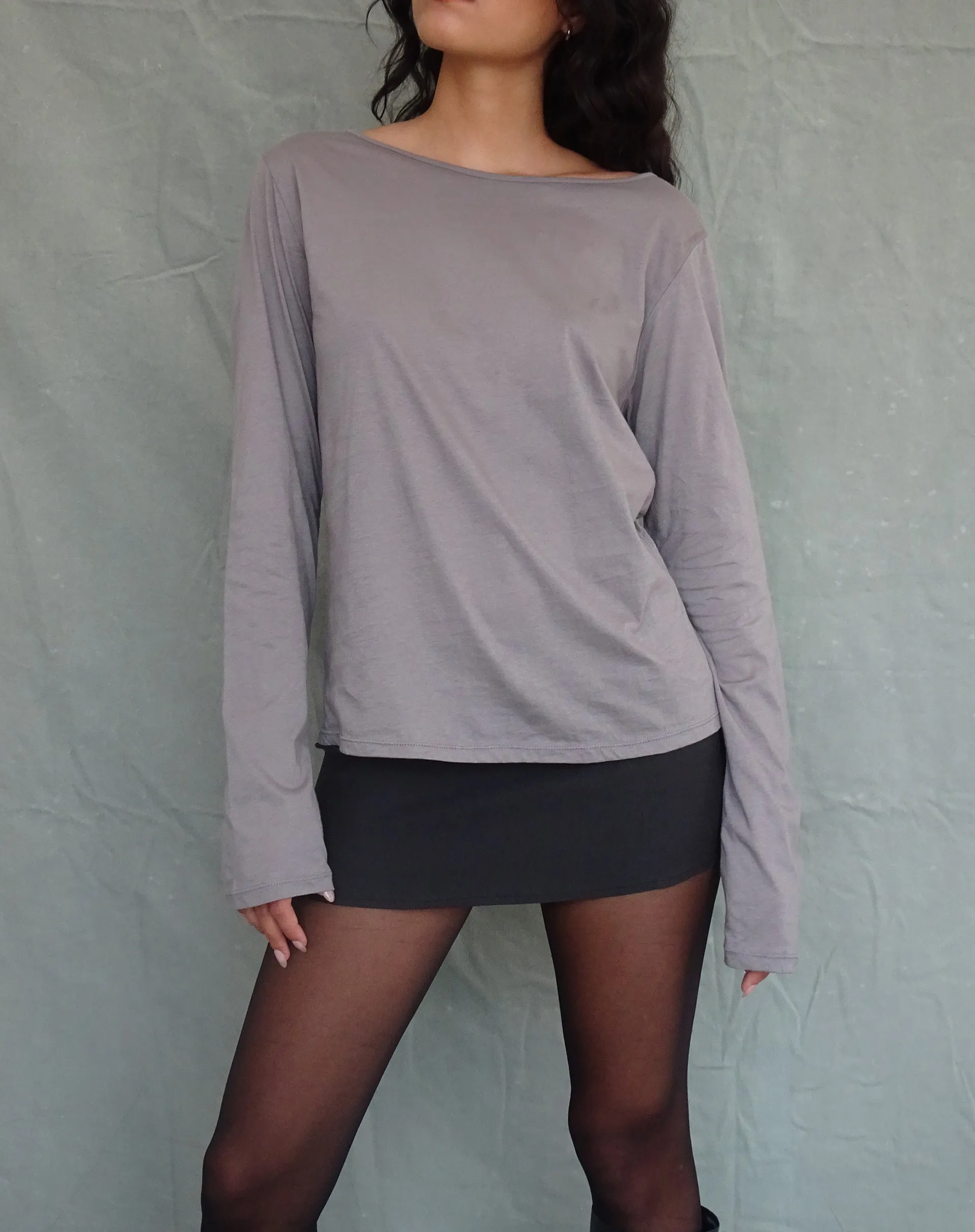 Damon Baggy Long Sleeve Top in Elephant Grey Tissue Jersey