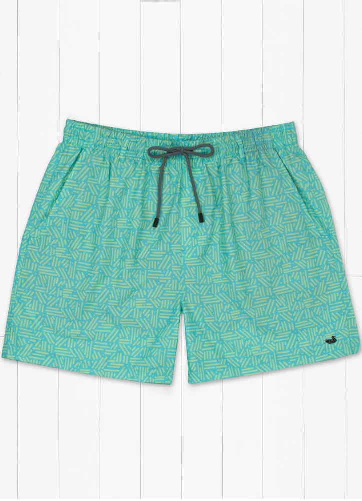 Dockside Swim Trunk - Dots & Lines in Antigua Blue by Southern Marsh