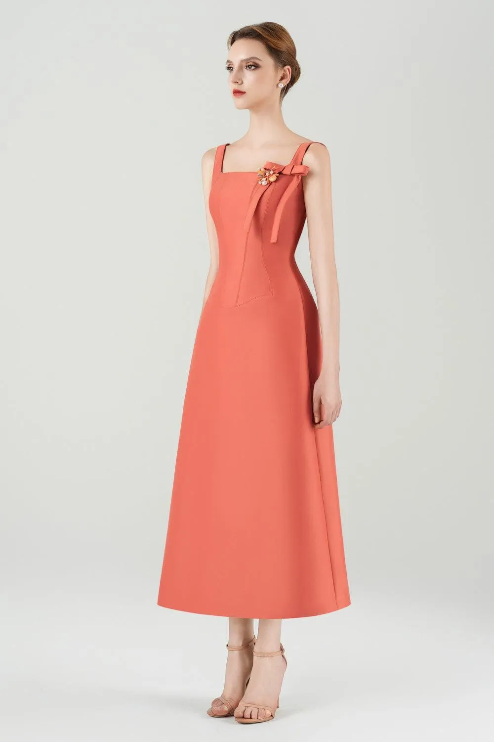 Eleonora A-line Sleeveless Taffeta Midi Dress