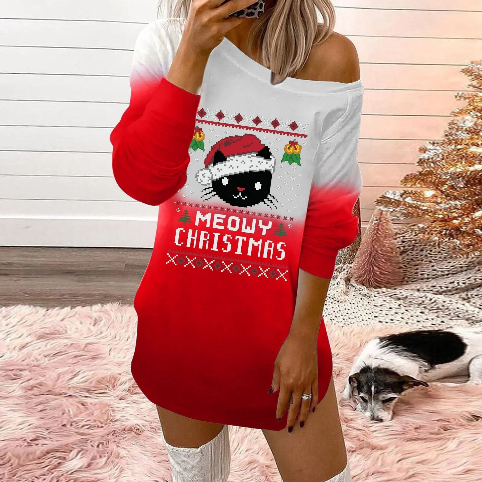 Fashionable christmas printed round neck ladies sweatshirt