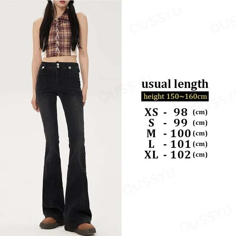 Flared Jeans Woman Vintage High Waist Slim Stretch Denim*