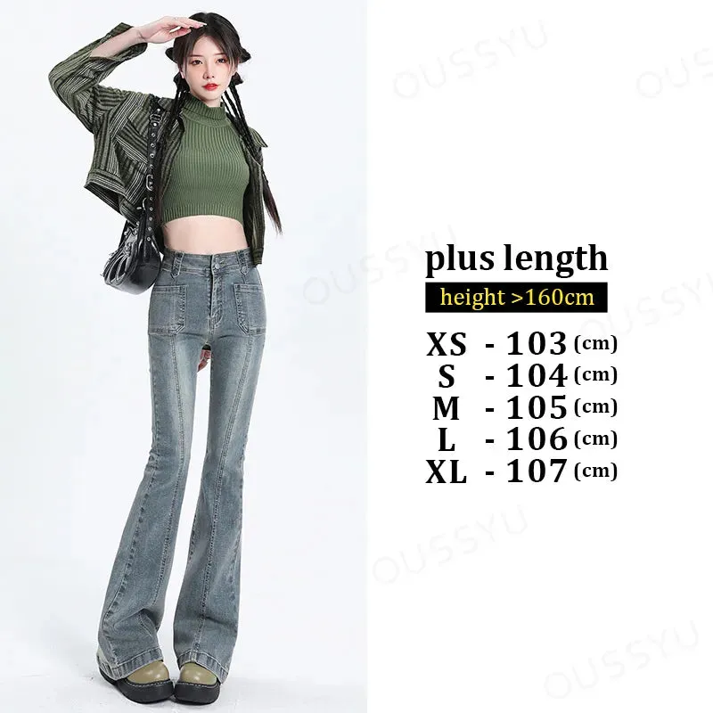 Flared Jeans Woman Vintage High Waist Slim Stretch Denim*