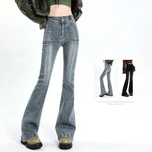 Flared Jeans Woman Vintage High Waist Slim Stretch Denim*