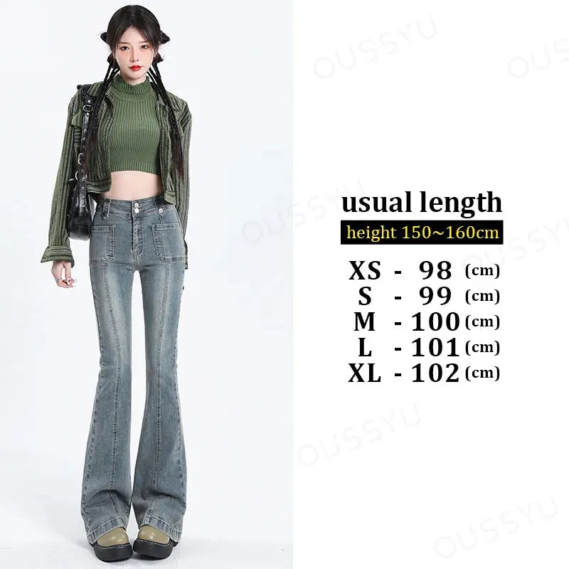 Flared Jeans Woman Vintage High Waist Slim Stretch Denim*