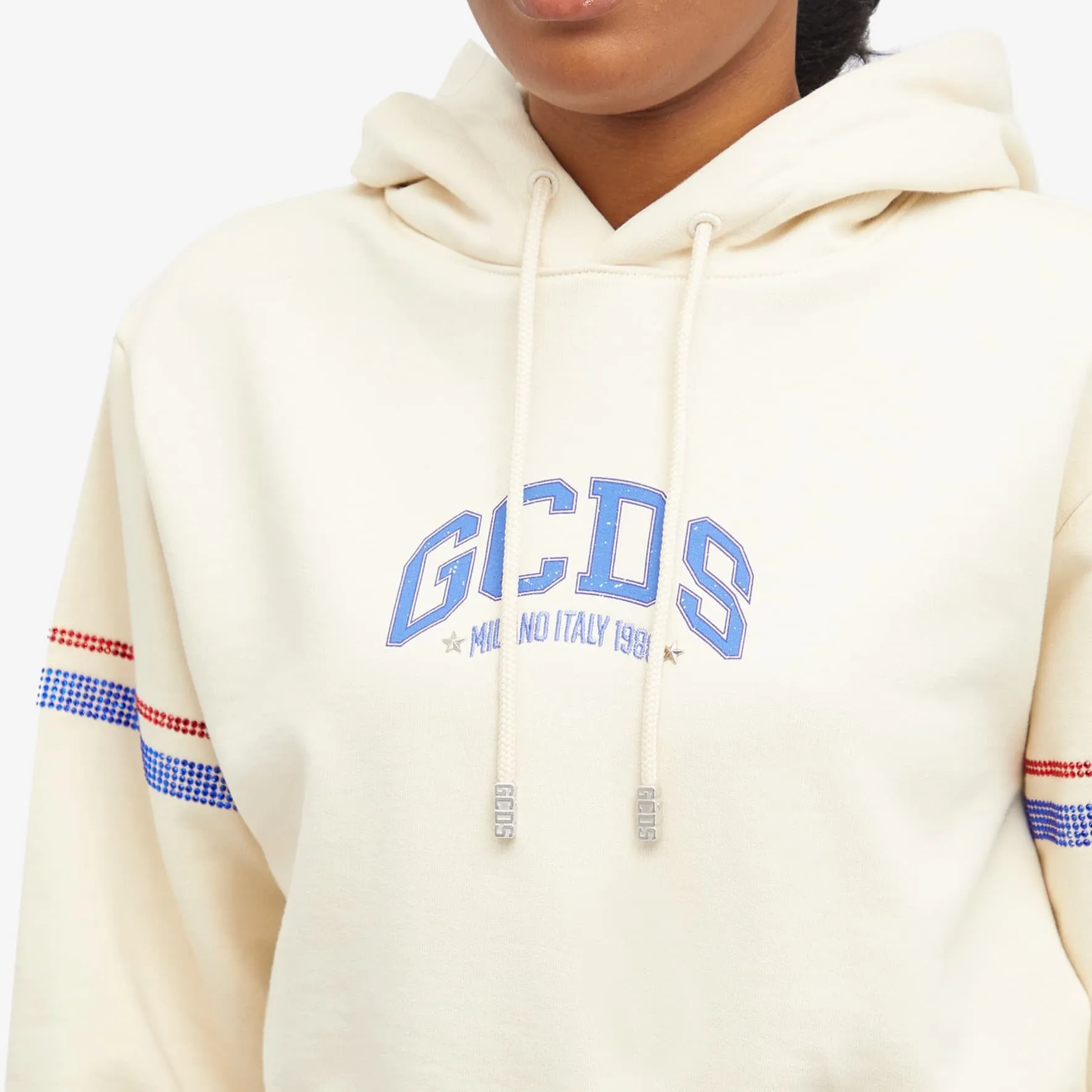 GCDS Logo Cropped Hoodie, cream