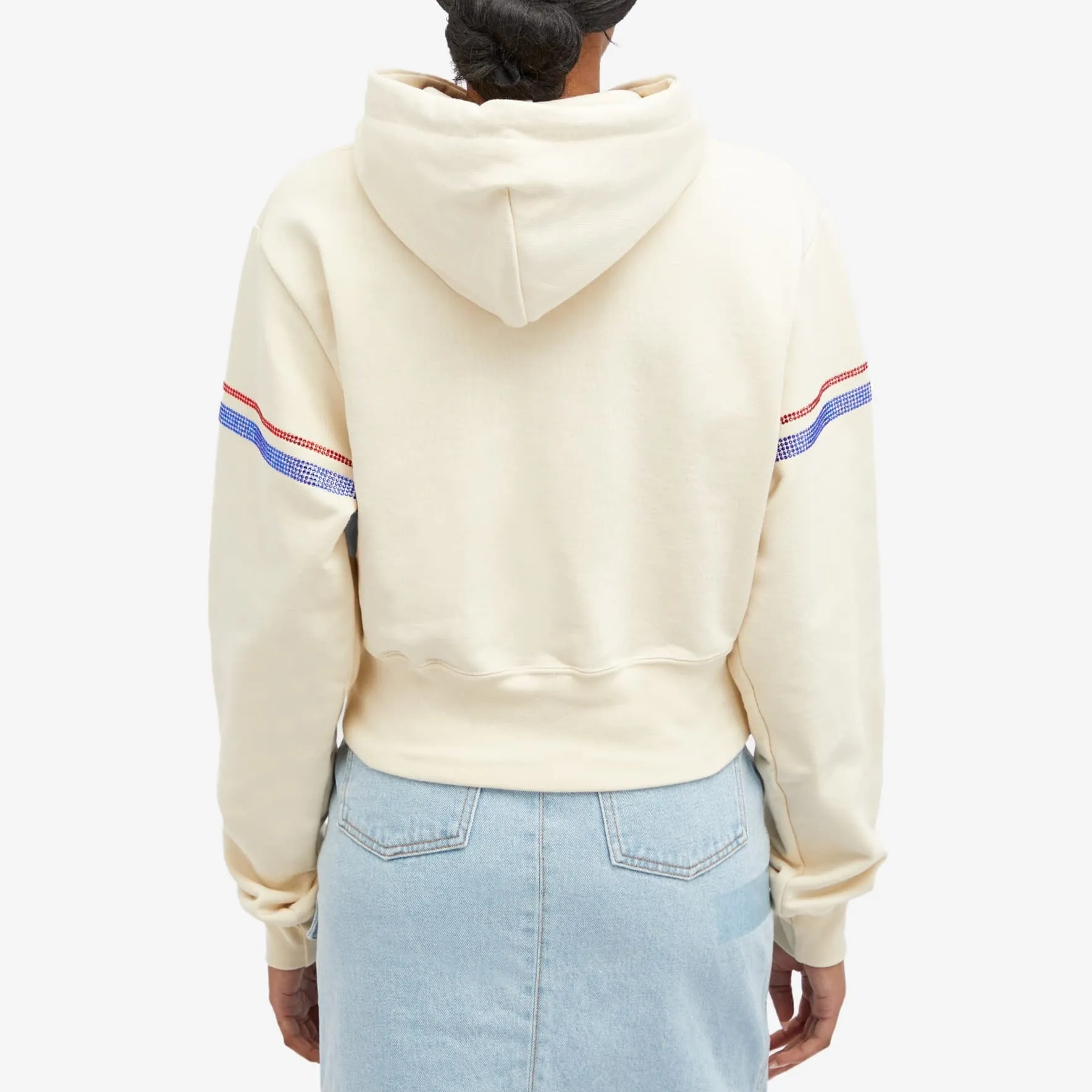 GCDS Logo Cropped Hoodie, cream