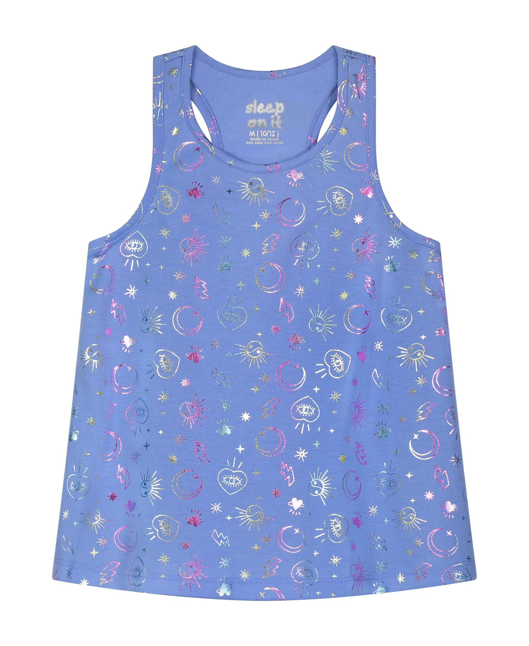 Girls Blue Celestial 2-Piece Tank Pajama Shorts Sleep Set