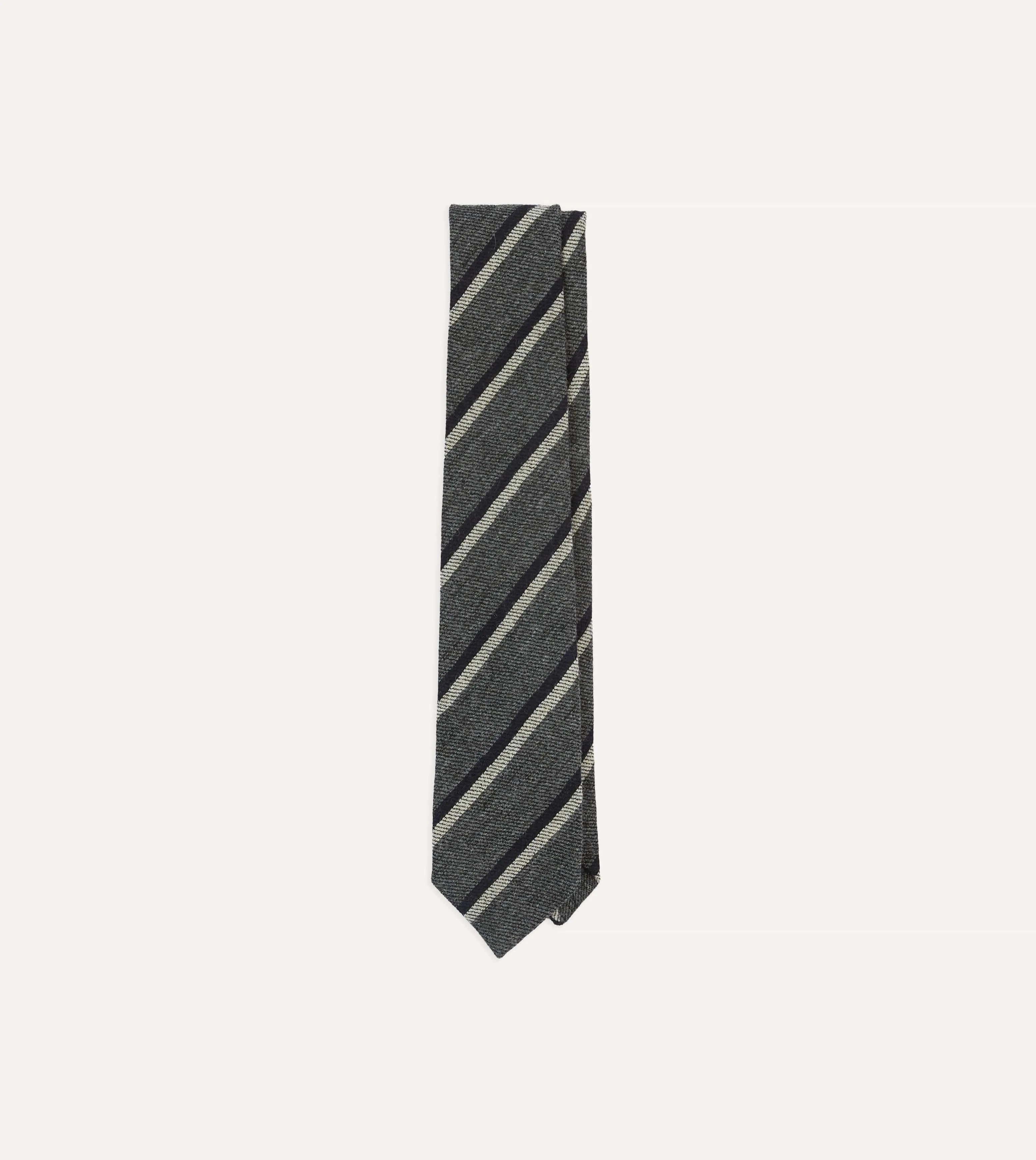 Grey, Navy and White Double Stripe Tipped Wool Tie