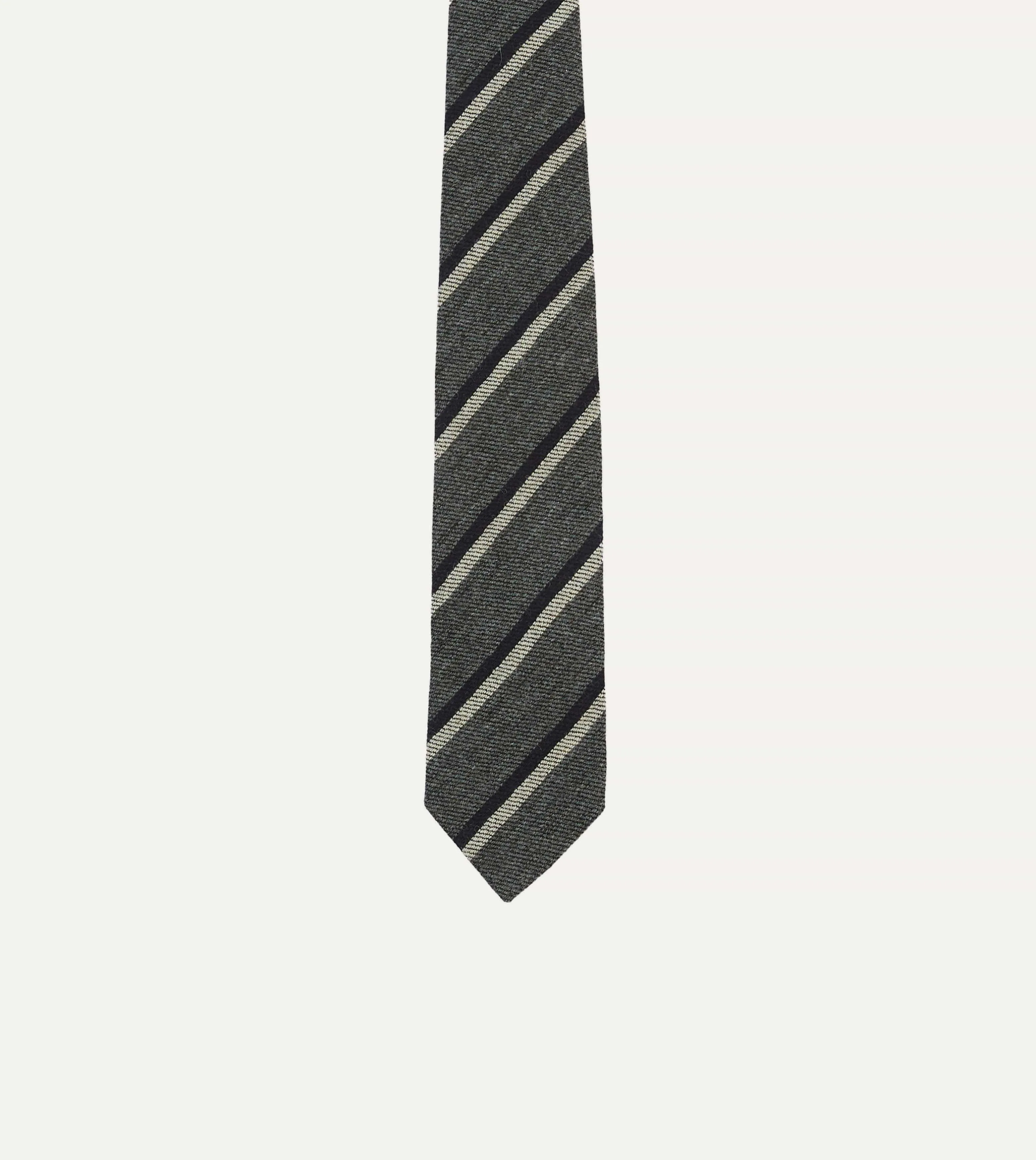 Grey, Navy and White Double Stripe Tipped Wool Tie