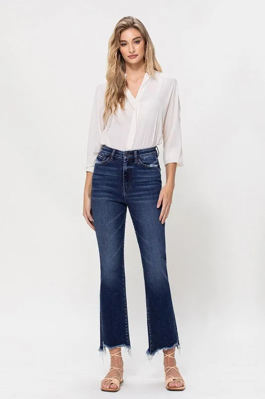 High Rise Distressed Hem Kick Flare Jeans - online exclusive