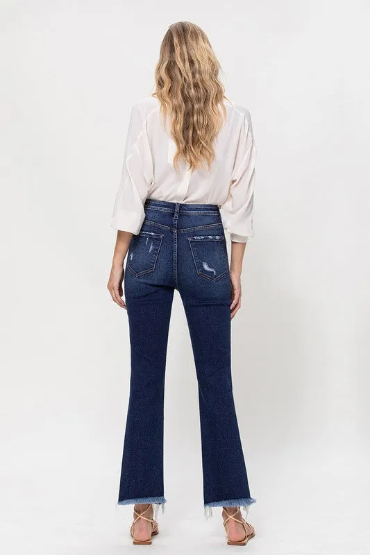 High Rise Distressed Hem Kick Flare Jeans - online exclusive