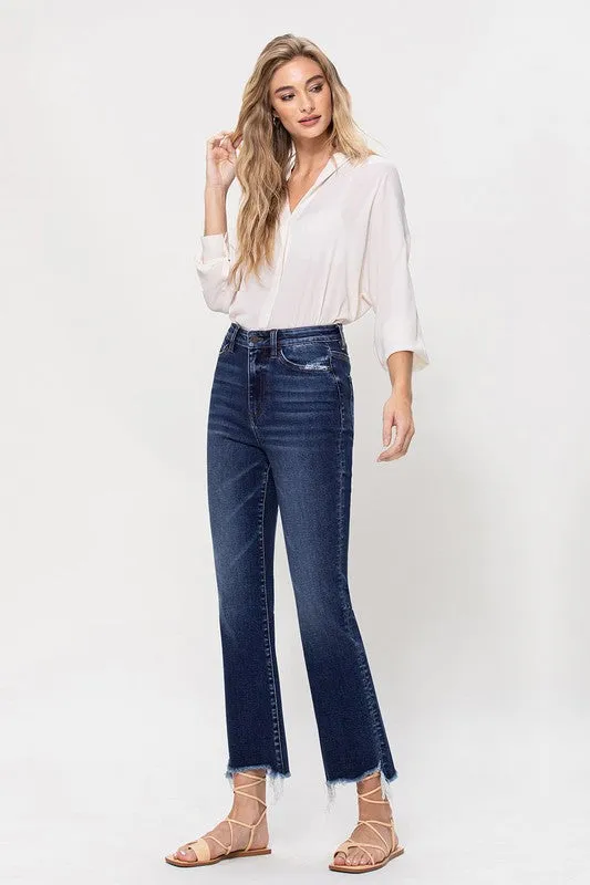 High Rise Distressed Hem Kick Flare Jeans - online exclusive