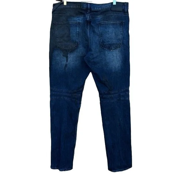 Hudson Men's Blinder Biker Distressed Blue Black Skinny Moto Jeans - 38 Waist