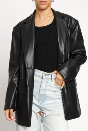 It’s not that serious faux leather boyfriend blazer