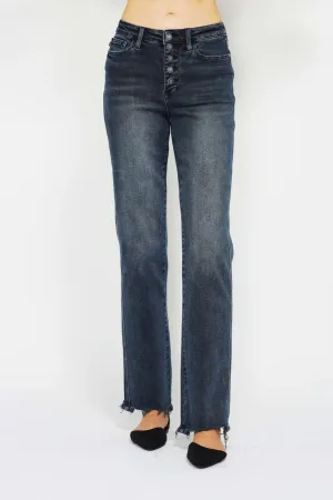 Judy Blue High Waist Destroy Hem Button Fly Straight Leg Jeans