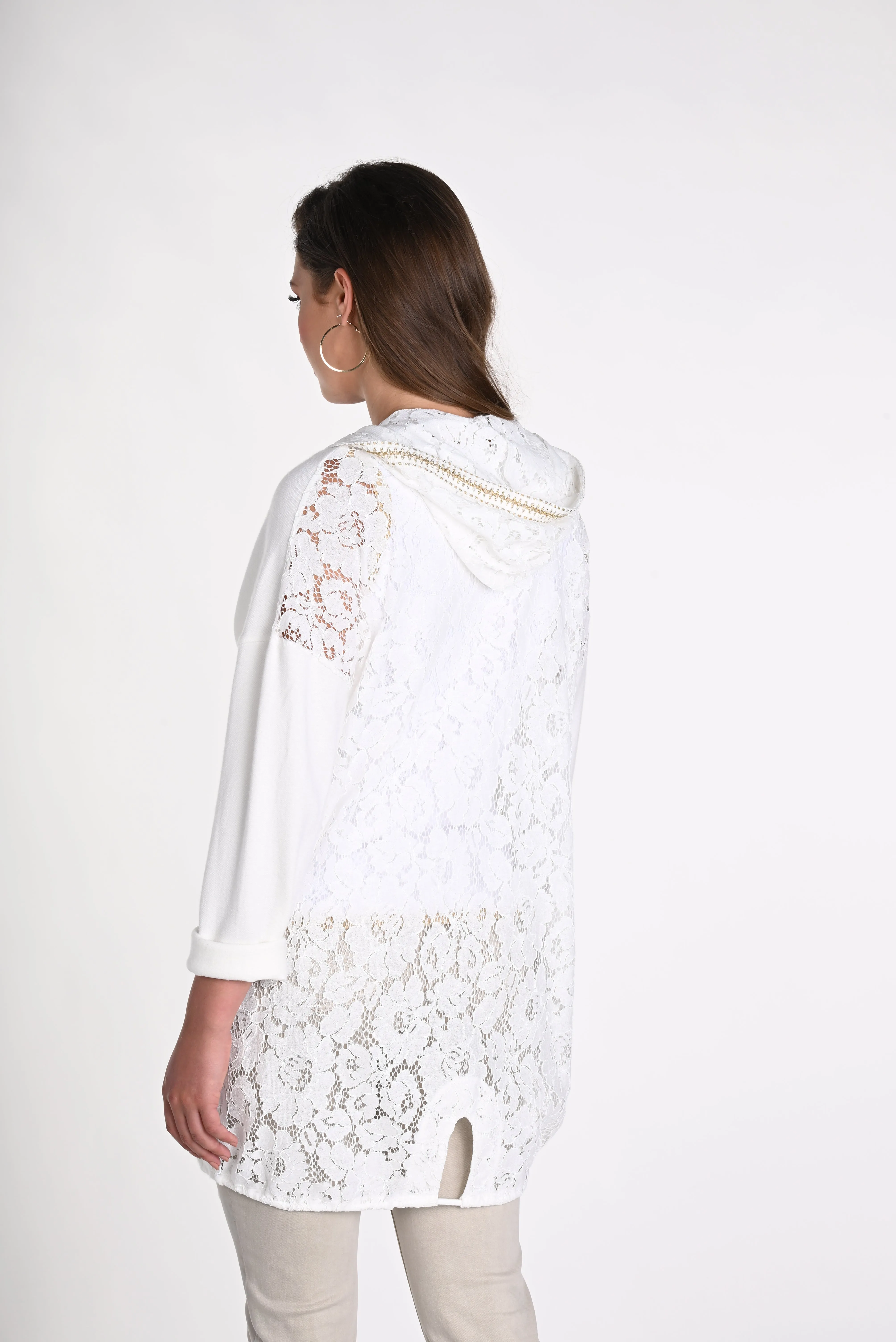 Lace-Back Hooded Cardigan