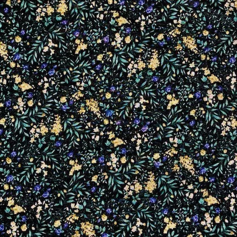 London Lawns Fabric, Black Floral- Width 148cm