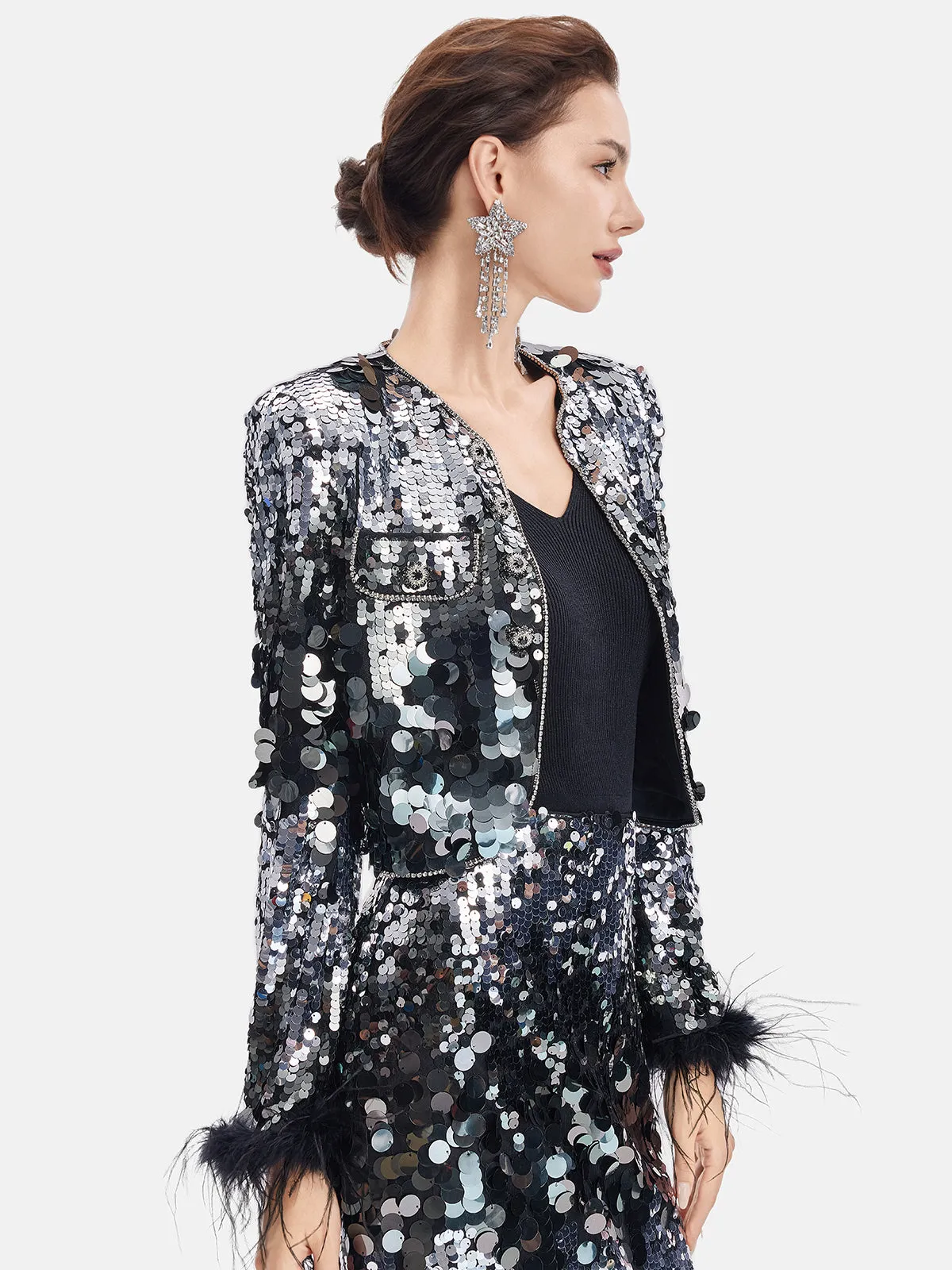 Luxe Sequined Feather Jacket