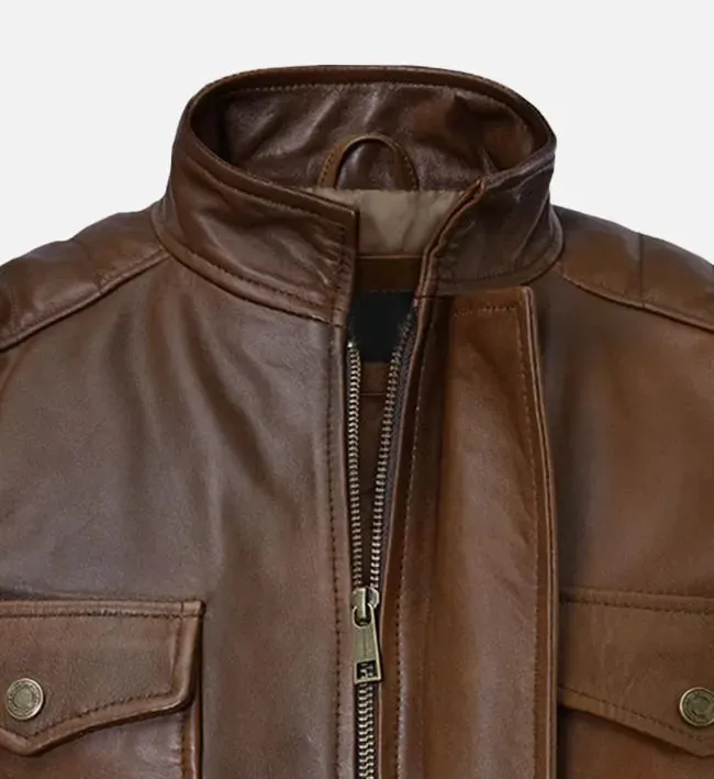 Men's Slim Fit Brown Leather Jacket