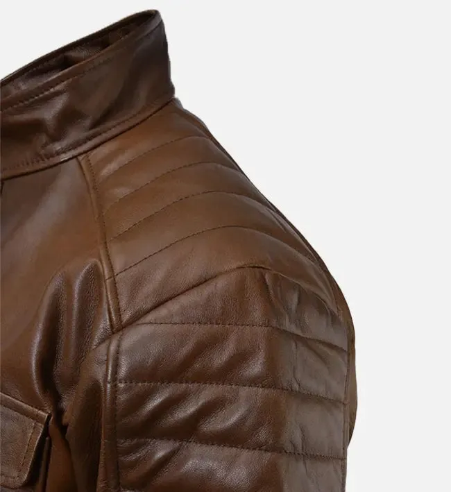 Men's Slim Fit Brown Leather Jacket