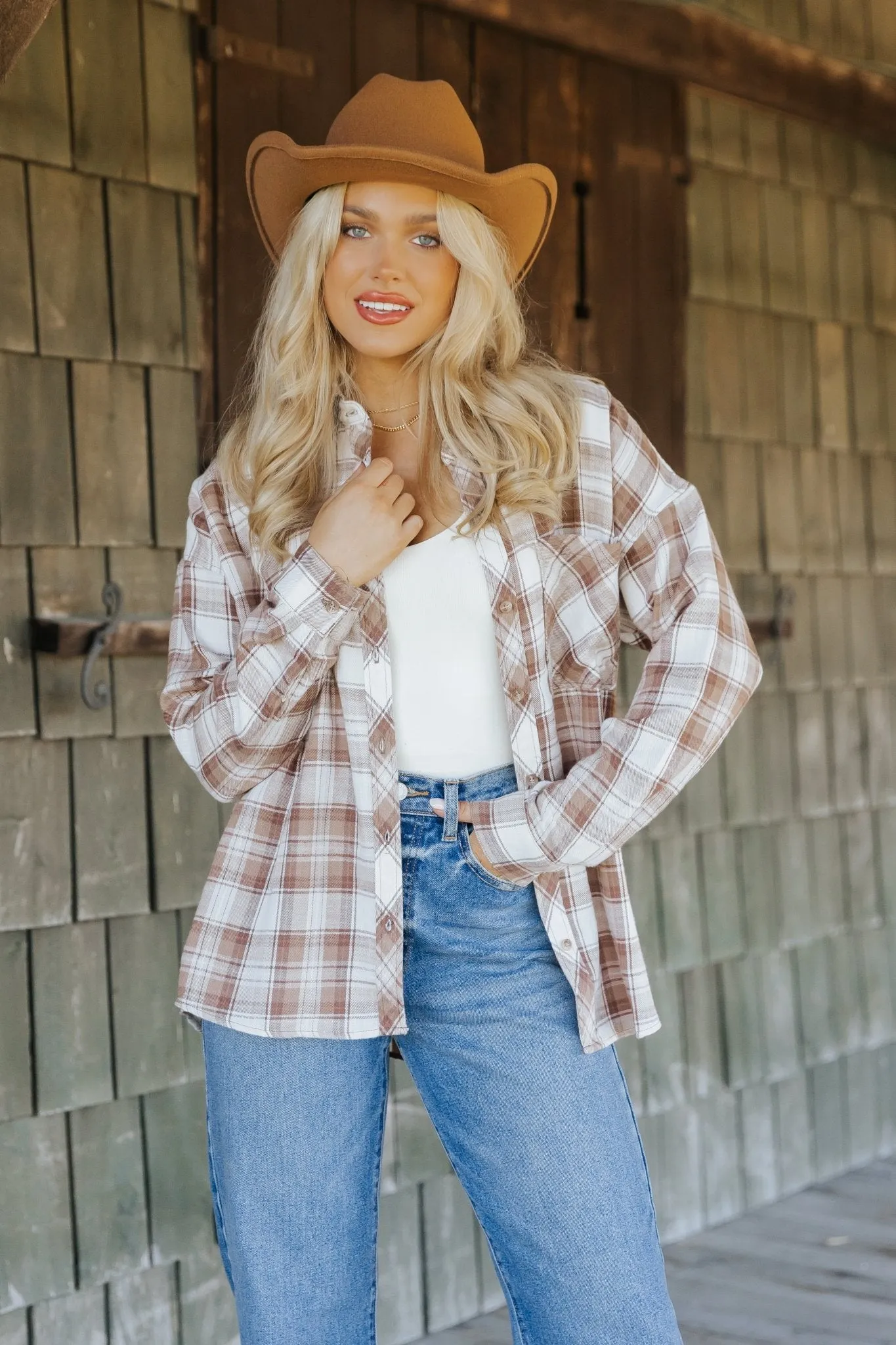 Mocha Plaid Flannel Button Down Shirt - FINAL SALE