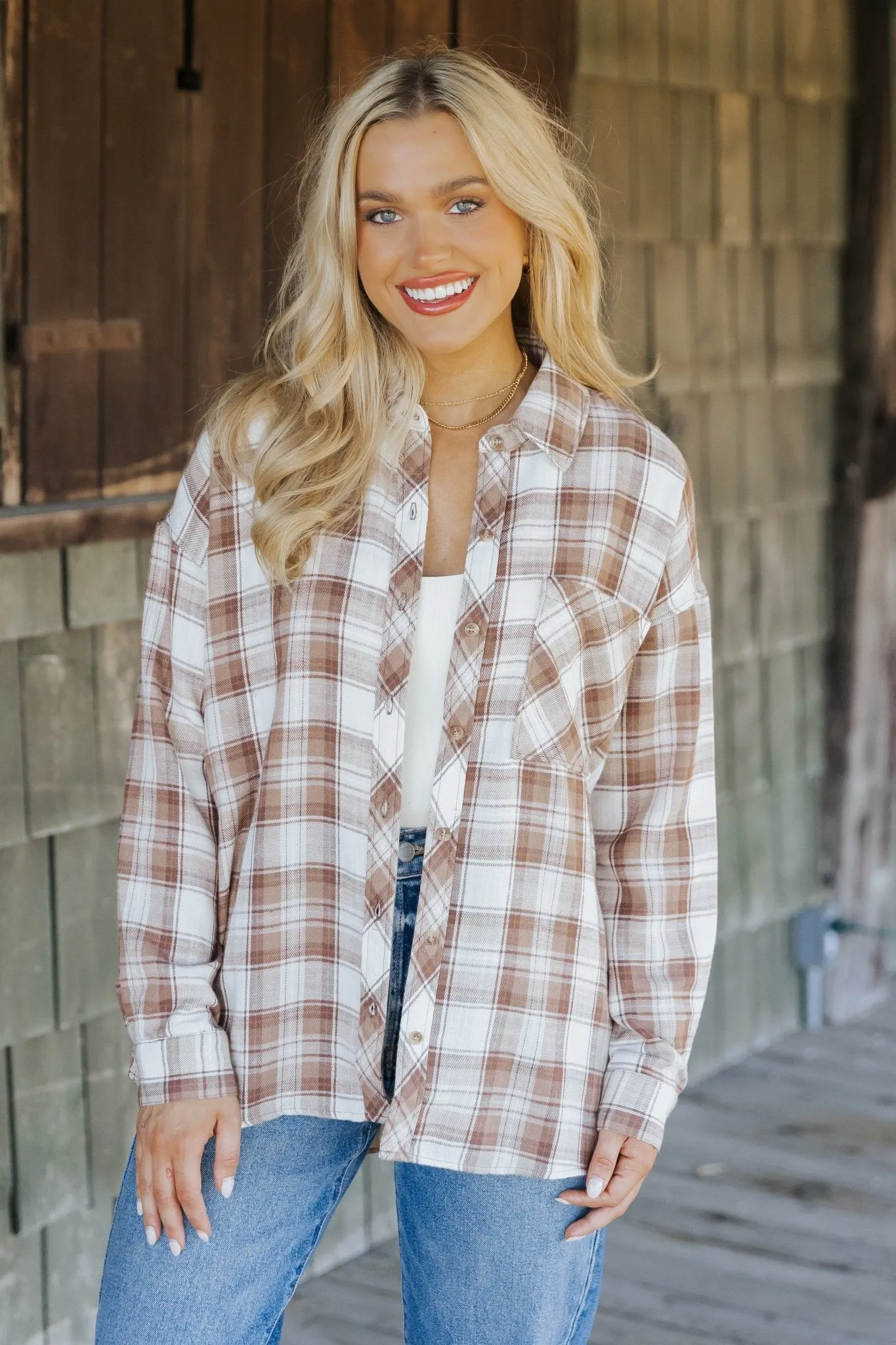 Mocha Plaid Flannel Button Down Shirt - FINAL SALE