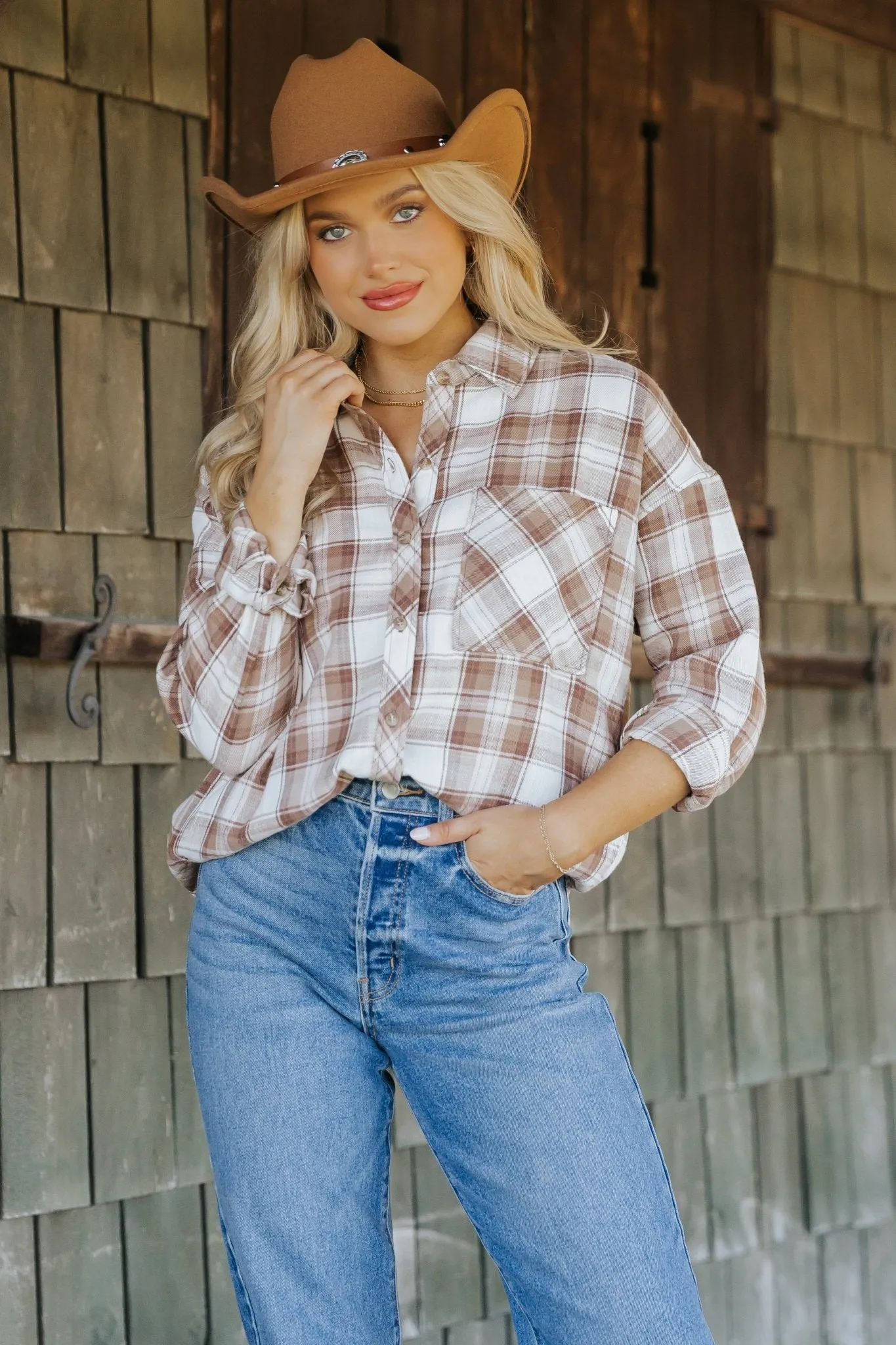 Mocha Plaid Flannel Button Down Shirt - FINAL SALE