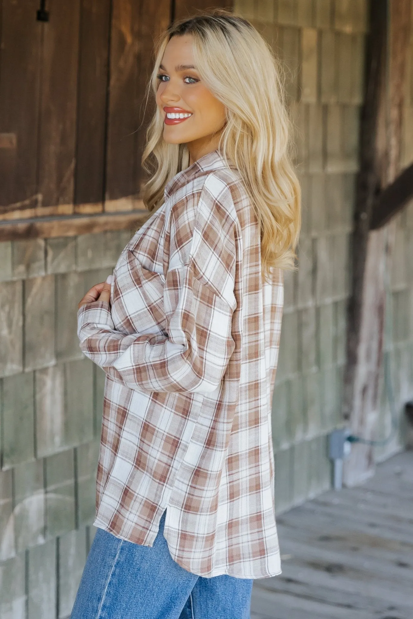 Mocha Plaid Flannel Button Down Shirt - FINAL SALE