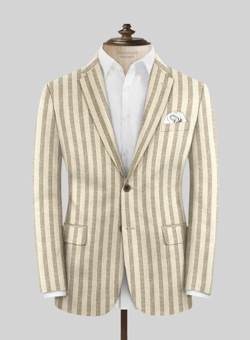 Noble Cream Stripe Wool Silk Linen Jacket