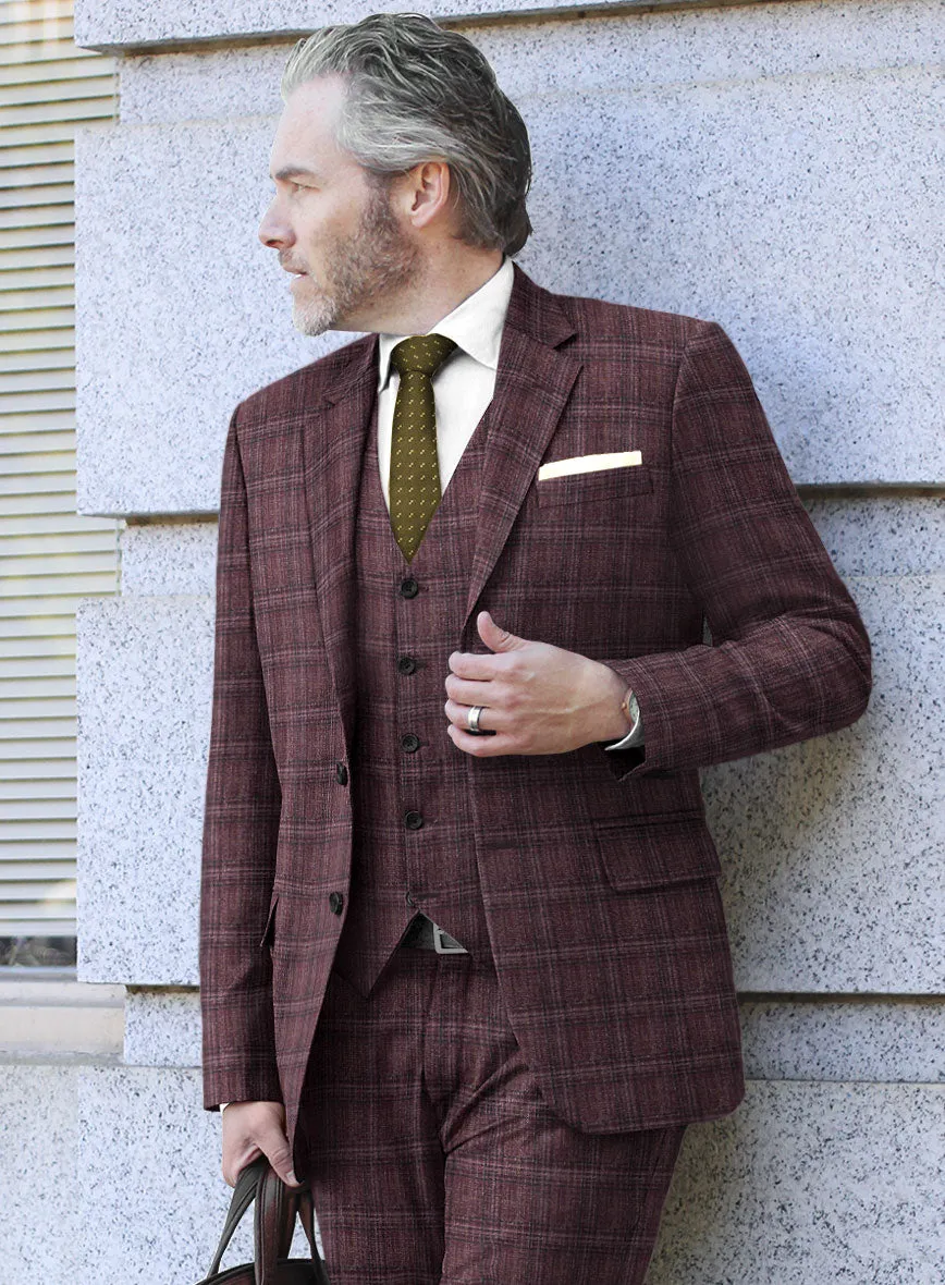 Noble Purple Check Wool Silk Linen Jacket