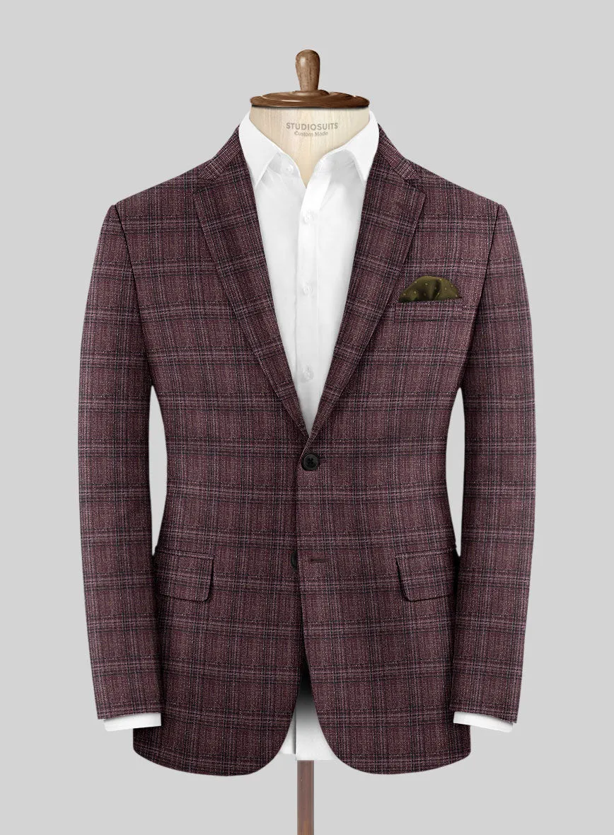 Noble Purple Check Wool Silk Linen Jacket