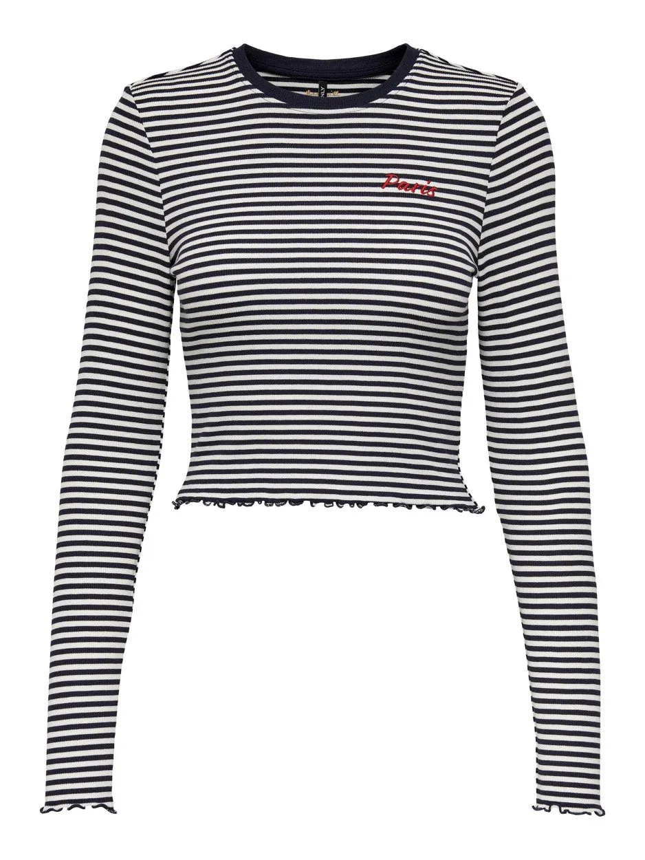 Onlmaja L/s Cropped Stripe Top Cc J - Blauw Dessin