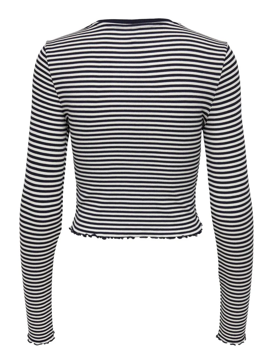 Onlmaja L/s Cropped Stripe Top Cc J - Blauw Dessin