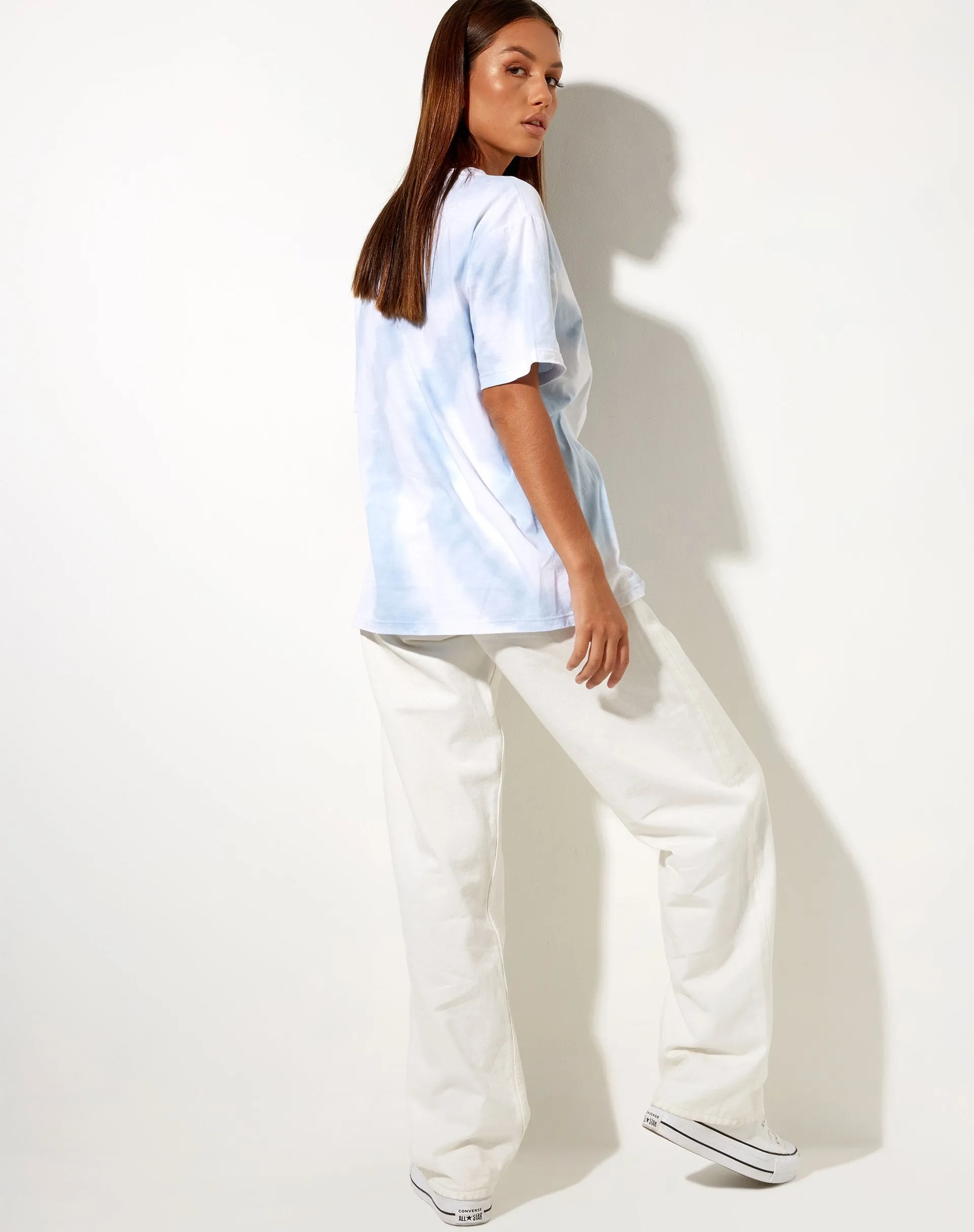 Oversize Basic Tee in Blue and White Swirl Tie Dye