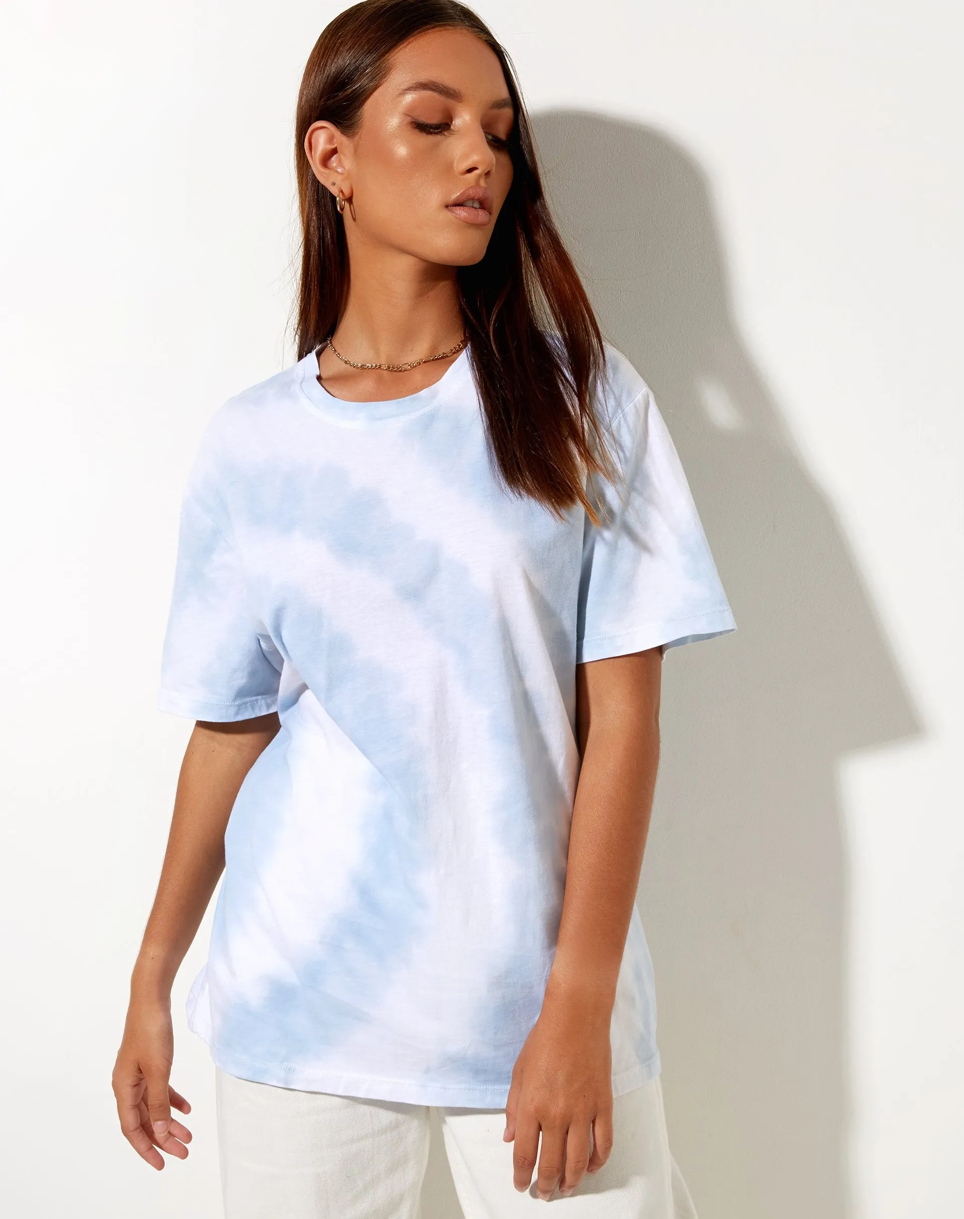 Oversize Basic Tee in Blue and White Swirl Tie Dye