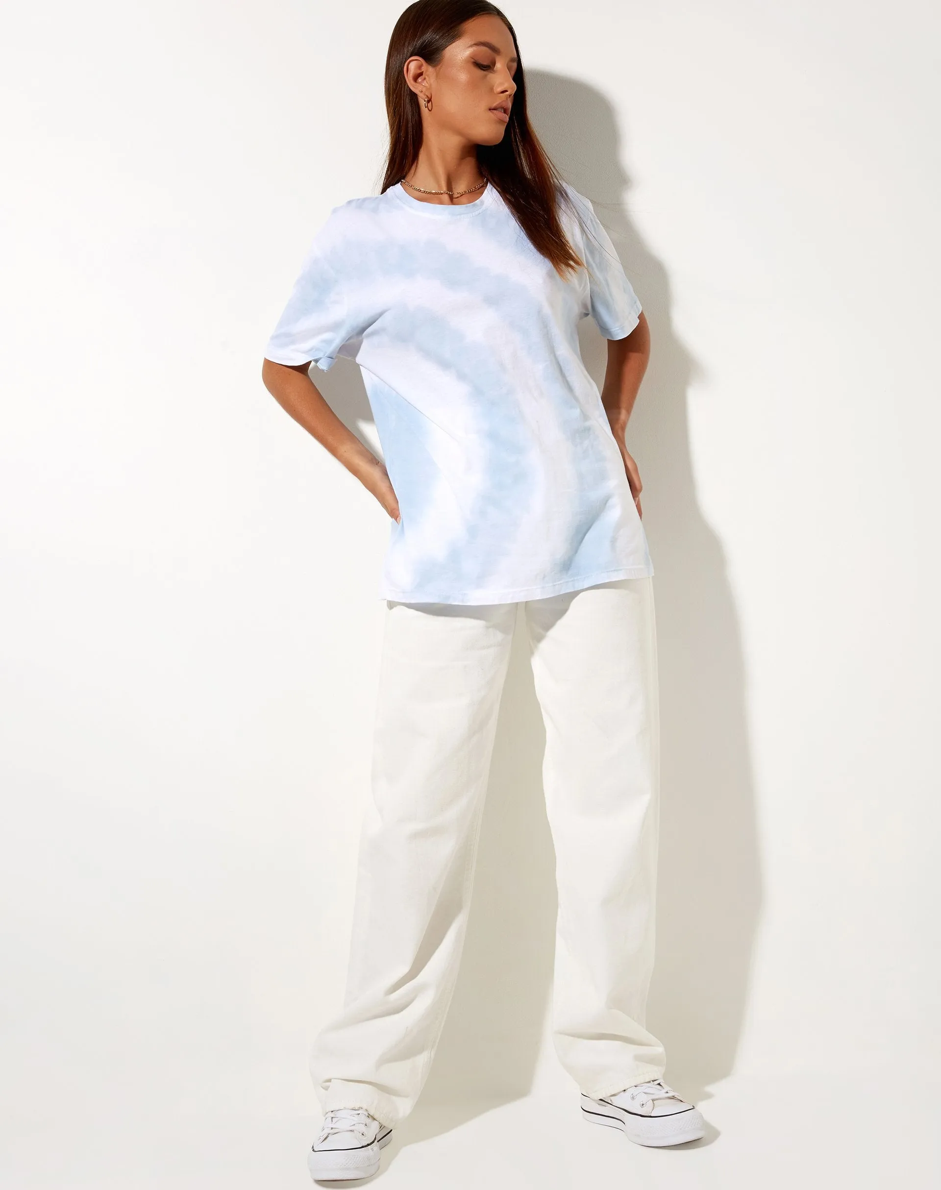 Oversize Basic Tee in Blue and White Swirl Tie Dye