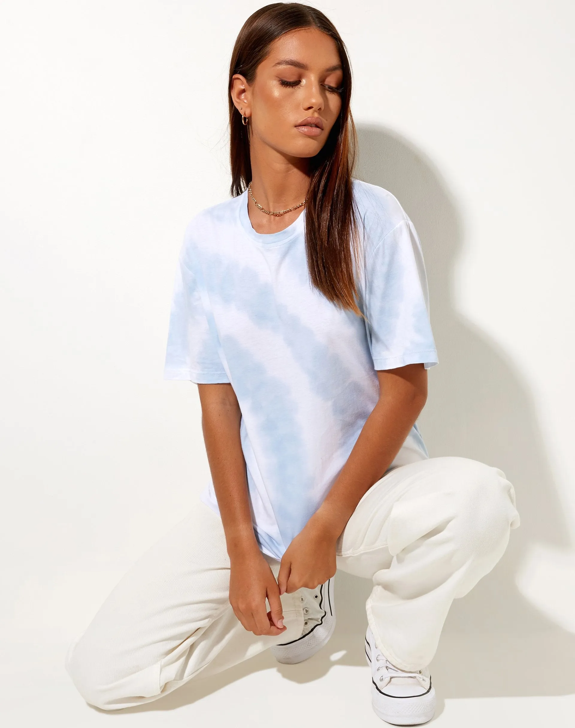 Oversize Basic Tee in Blue and White Swirl Tie Dye