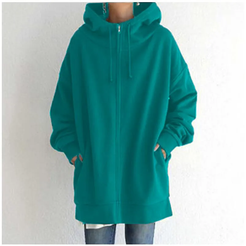 Personalized street sweater zipper hood long plus velvet sweater