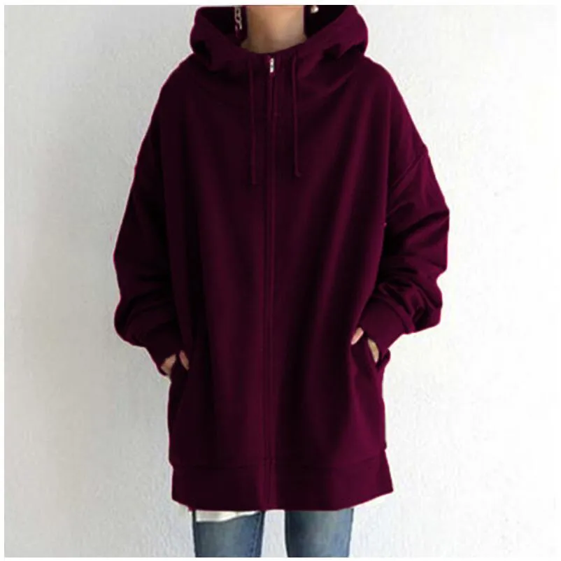 Personalized street sweater zipper hood long plus velvet sweater